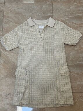 Zara Cream Tweed Polo-Style Mini Dress